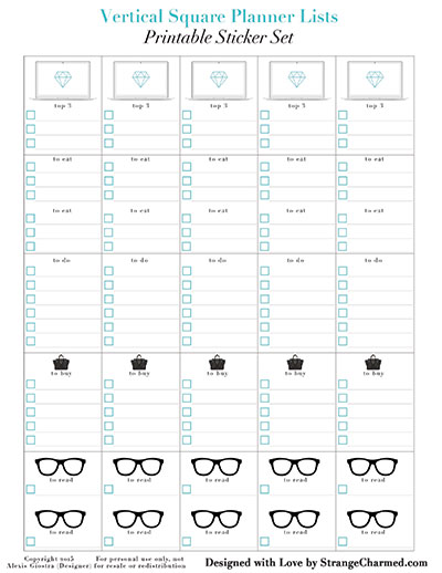 Vertical Square Planner Lists Printable Planner Sticker Set - The