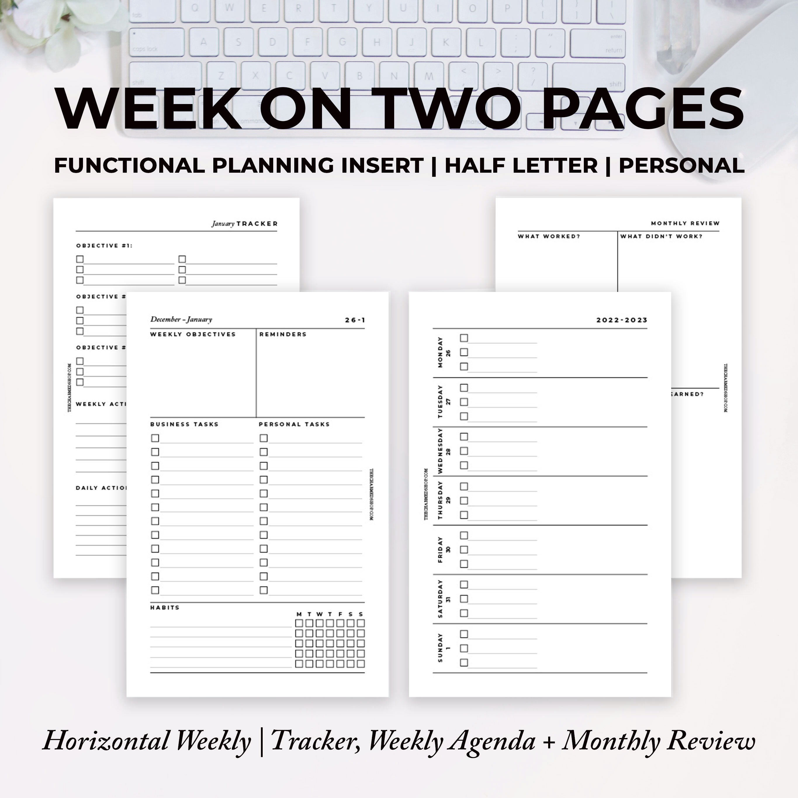 2023 Horizontal Week on Two Pages Agenda {Printable PDF} - The Charmed Shop