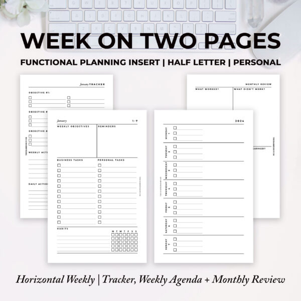 2024 Horizontal Week on Two Pages Agenda {Printable PDF}