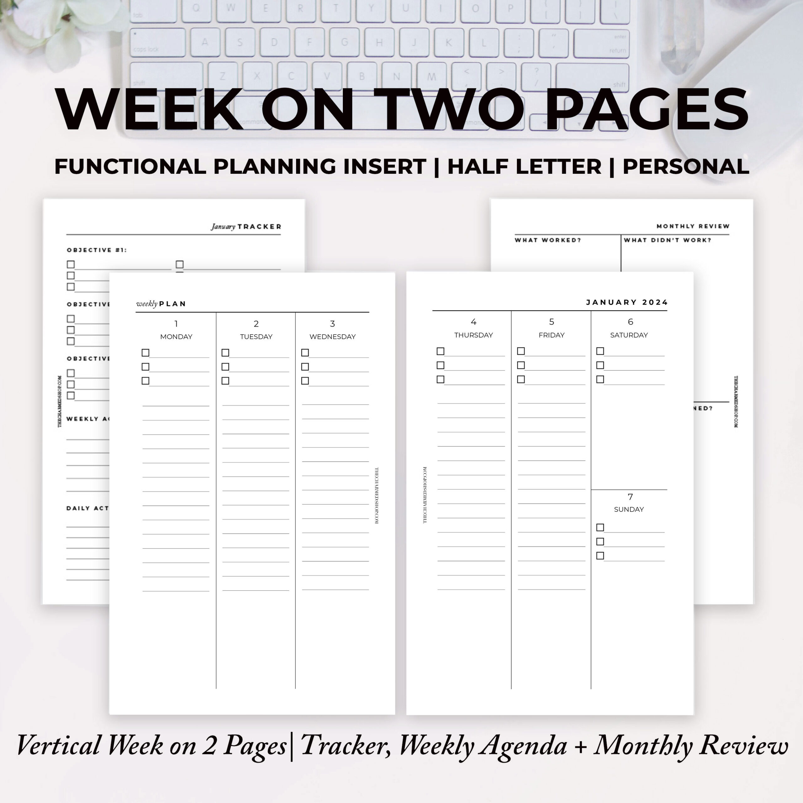 2024 Dated Planner Inserts, Horizontal Weekly, Monday Start